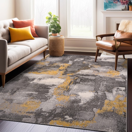 World Rug Gallery Brighton Modern Abstract Area Rug 7' 10'' x 10' Yellow 4056YELLOW8X10